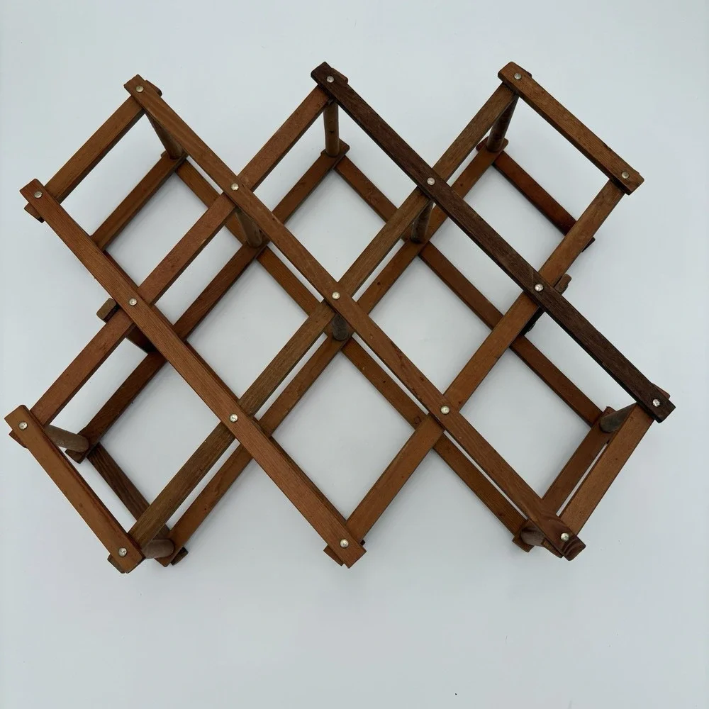 MCM Wooden Folding Accordion Style Wine 8 Bottle Rack‎